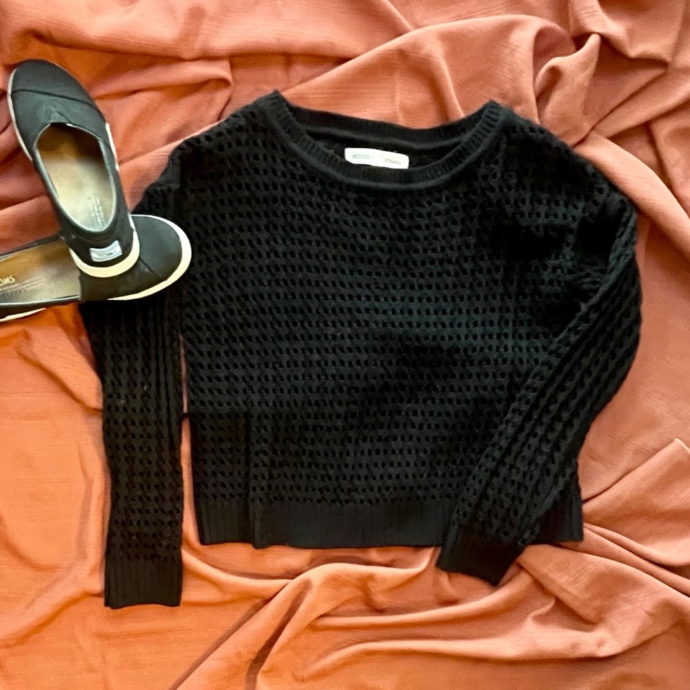 Stitch + Threads Black Open Knit Crop Sweater